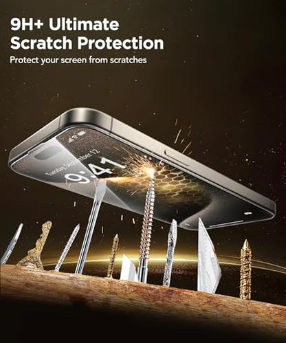 GONEZ 3-Pack Screen Protector for iPhone 15 Pro Max [6.7”] + 3-Pack Camera Lens Protector with Installation Frame, Sensor Protection, Compatible with Dynamic Island, Case Friendly Tempered Glass Film
