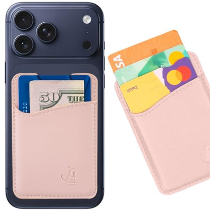 Wallaroo Premium Leather Cell Phone Wallet Stick On - Android and iPhone Wallet and Card Holder for Women and Men - Durable with Non-Slip Lining Secures Up to 3 Cards - color: Rose Gold Leather