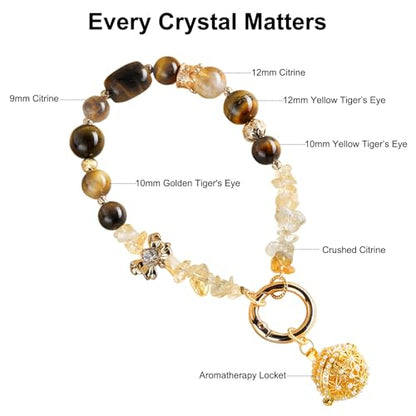 TEAMOLA Natural Stone Phone Charm - Crystal Phone Beaded Wrist Strap - color: Gold & Yellow & Black