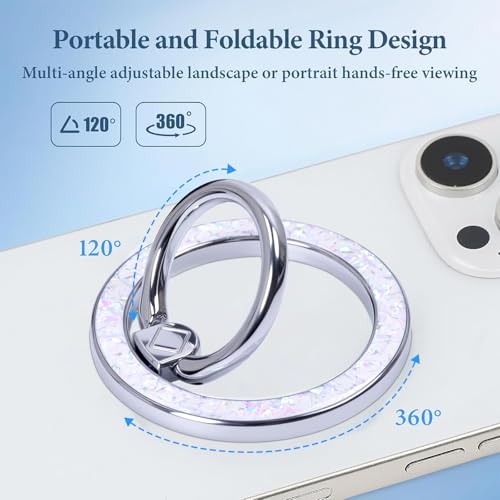Magnetic Phone Ring for MagSafe Grip [Super Magnet] Gold Twinkle Design Ring Holder Stand, magsafe pop Socket (Colorful and Dazzling) - color: Colorful and dazzling