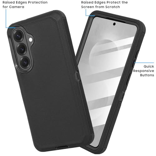 Compatible for Samsung S26 Rugged Case with Belt Clip Holster & Built-in Screen Protector, Heavy-Duty Full-Body Shockproof Cover, Military-Grade Protective Phone Case (Black) - color: Black