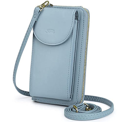 S-ZONE Small Crossbody Bags for Women Phone Purse RFID Blocking Wallet | Card Slots, Vegan Leather, Anti-theft, Multi Pockets, Detachable Adjustable Strap, Travel Eveyday Outing - color: Light Blue