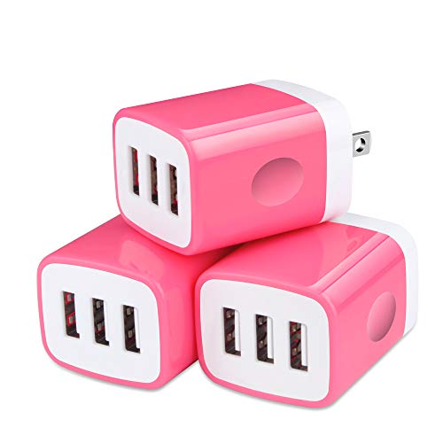 Wall Charger Adapter,USB Cubes,3Pack Universal Travel 3.1A 3 Muti Port - color: 3Pack-Rose Red