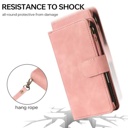 RANYOK Compatible with iPhone 16 Case Wallet - PU Leather Wallet Case for iPhone 16 with Credit Card Holder RFID Blocking Zipper Pocket with Wrist Strap Flip Folio Protective Case (Pink) - color: Pink, size: iPhone 16, 6.1"