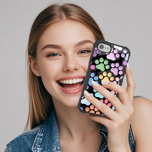 Protective Case Compatible with iPhone se 2022 2023 6/7/8 - Dog Paw | Hard PC Back Soft TPU Frame, Anti-Slip Shockproof, Stylish Printed Phone Cover Suitable for Men and Women - color: Colorful Dog Paw