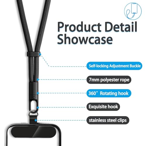 Adjustable Phone Wrist Strap, Slim Lanyard with Tether Tab Anti Drop Wristlet for and Smartphones, Nylon Hand Strap - color: Black