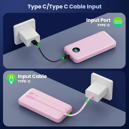 Portable Charger PowerBank 40,800mAh with Built-in Cables,25W PD Fast Charging +QC 4.0 Quick Phone Charging Power Bank, Travel Essential Charger Battery Pack for iPhone 17/16/15 Android Galaxy etc - color: Pink