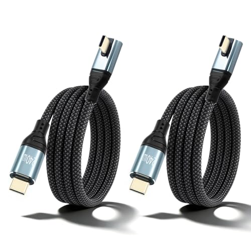 Danfetsoy 240W Right Angle USB C to USB C Cable [6.6ft / 2Pack Type C ], Nylon Braided Type C Male to Male Fast Charging Cable for iPhone 16/15, Galaxy S25/S24 Ultra, MacBook, Laptop, Black