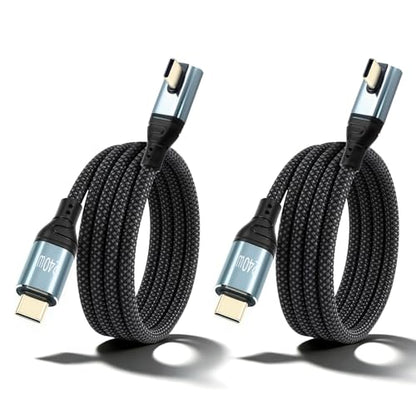Danfetsoy 240W Right Angle USB C to USB C Cable [6.6ft / 2Pack Type C ], Nylon Braided Type C Male to Male Fast Charging Cable for iPhone 16/15, Galaxy S25/S24 Ultra, MacBook, Laptop, Black