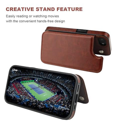 ONETOP for iPhone 17e/16e Wallet Case with Credit Card Holder,Brown | Kickstand,ID/Cash Holder,Case Wallet with Card Slots,Double Magnetic Clasp,Durable PU Leather Shockproof Cover for Women Men - color: Brown