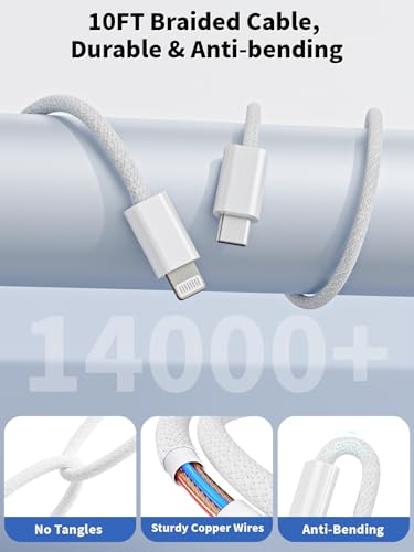 iPhone 14 13 Pro Max Charger Fast Charging,MFi Certified Apple ChargerBlock - color: White 10foot