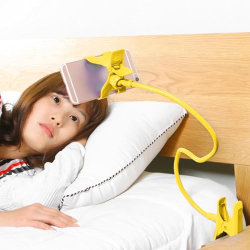 Gooseneck Cell Phone Holder - Flexible Adjustable Clamp for Desk, 360° Long Arm Mobile Phone Stand with Clip for Headboard & Bedside, Phone Stand Lazy Bracket Mount Clamp for Lazy Use in Bed (Yellow) - color: Yellow