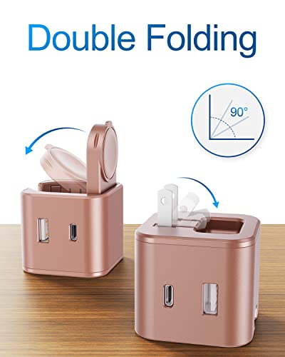 BeaSaf 36W for Apple Charging Block with Built-in Watch Charger, Foldable PD Fast Charger Block for iPhone, Dual Ports Wall Charger Compatible with Apple Watch iPhone AirPods(Rose Gold) - color: Rose Gold