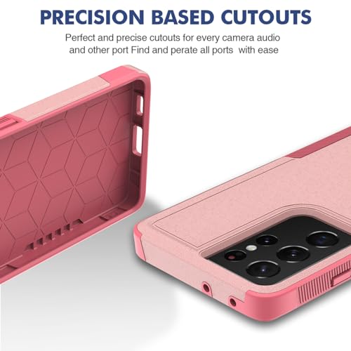 for Samsung Galaxy S21 Ultra Case: Dual Layer Protective Heavy Duty Cell Phone Cover Shockproof Rugged with Screen Protector - Military Protection Bumper Tough - Samsung Galaxy S21 Ultra 5G, Pink - color: Pink (PC) + Pink (TPU)