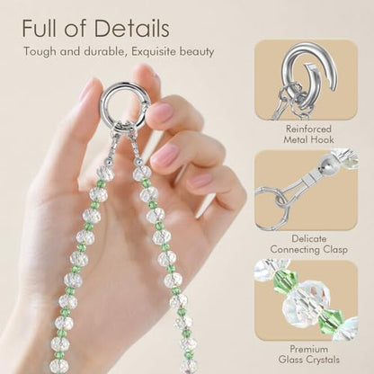 SURPHY Phone Charm, Handmade Beaded Phone Wrist Strap with Tether Tab - color: D- Crystals Green