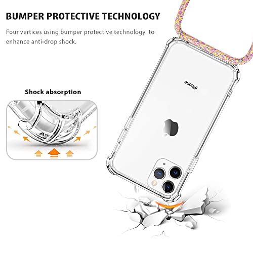 for iPhone 11 Pro Max Case Clear Neck Hanging Adjustable Shoulder Lanyard Crossbody Phone Cover Women Girls Soft TPU Slim Protective Strap Mobile Case for iPhone 11 Pro Max - Rainbow - size: iPhone 11 Pro Max