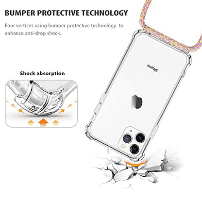 for iPhone 11 Pro Max Case Clear Neck Hanging Adjustable Shoulder Lanyard Crossbody Phone Cover Women Girls Soft TPU Slim Protective Strap Mobile Case for iPhone 11 Pro Max - Rainbow - size: iPhone 11 Pro Max