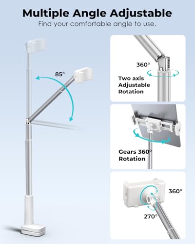 Viozon Tablet Holder Stand, Phone/Kindle Holder with Flexible Aluminum Alloy Long Arm, C Clamp for Headboard Bedside&Table, Compatible with 3.5-11" iPad,Kindle, iPhone 15 14 Plus/Pro Max,W