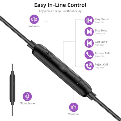 APETOO USB C Wired Earbuds for iPhone 18 Pro 17 16 15 Volume Control Purple - color: Purple