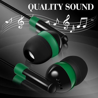 Kanayu 100 Pack Wired Earbuds Bulk for Classroom, No Mic 3.5mm, Green - color: Green