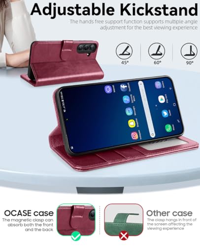 OCASE Compatible with Galaxy S25 Wallet Case, PU Leather Flip Folio Case with Card Holders RFID Blocking Kickstand [Shockproof TPU Inner Shell] Protective Phone Cover 6.2 Inch 2025, Burgundy - color: Burgundy, size: Samsung Galaxy S25