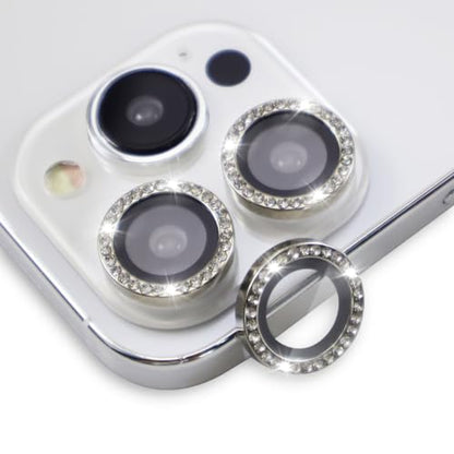 BONVAN for iPhone 15 Pro/Pro Max/14 Pro/ProMax Camera Lens Protector - Bling Glitter Diamond Metal Crystal Tempered Glass Screen Accessories Rhinestones Lens Cover (Silver) - color: Silver