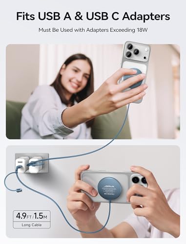 JSAUX Charger for iPhone 17 Magsafe Wireless Charging, Compatible with iPhone 17 Air Pro Max/16/15/14/13/12 Series, Magnetic Mag Safe Charging Pad, Aluminum Alloy, USB & USB C Dual Ports - Blue - color: Blue