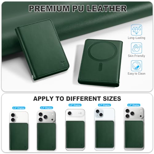 TUCCH for Magsafe Wallet, 6 Card Slots with RFID Blocking, Evergreen | for iPhone 17/17e/16/15/14/13/12 Pro/Pro Max/Plus, Clear ID Window, Magnetic Closure, PU Leather - color: Evergreen