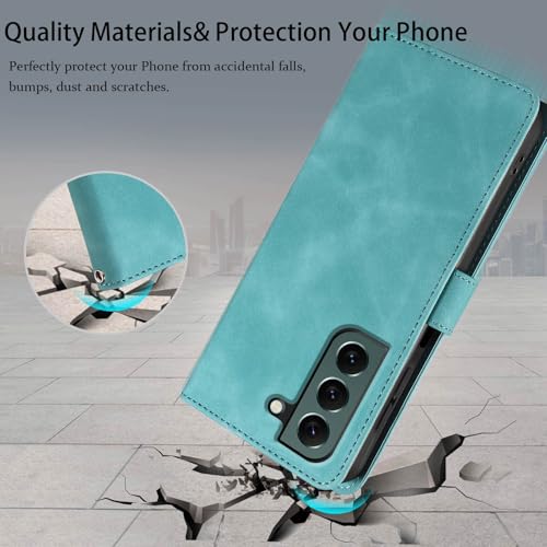 Wallet Case for Galaxy S22, RFID Blocking, 4 Card Slots, Green | For Samsung Galaxy S22 6.1 inch, PU Leather Flip Cover, Protective TPU Shell, Magnetic Closure, Stand, Wrist Strap - color: Green