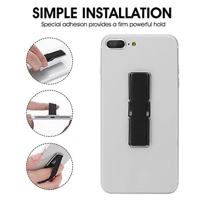 Cobee Finger Strap Phone Holder, 4 Pcs Cell Phone Grip Holder Elastic Kickstand for Mobile Phone Anti-silp Braided Finger Holder Band Compatible with Smartphones, Small Tablets(Black)