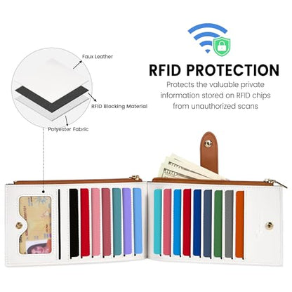 Travelambo RFID Wallet Women Large Size Bifold Multi Card Wallet Case with Zipper Pocke Credit Card Holder for Women - color: Brown & Beige