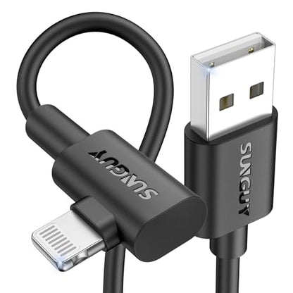 SUNGUY USB A to Lightning Cable Right Angle, 2-Pack 6FT 90 Degree iPhone Charger Cord for CarPlay, Gaming, Bedside & Daily Charging, for iPhone 14/13/12/11 Pro Max/XS Max/XR/XS, iPad, iPod - size: 6FT