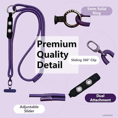 Adjustable Crossbody Phone Lanyard with Hanging Loops - color: Deep Purple