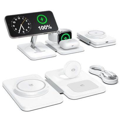 3 in 1 Magnetic Wireless Charger for Apple Multiple Devices, Foldable Fast Charging Station - Magsafe Charger Stand, Travel Charger Pad for iPhone 17 16 15 14 13 12 Series/Apple Watch/AirPods Pro - size: 1 Pack White