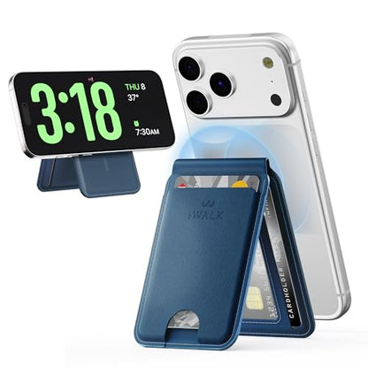 iWALK Stronger Magnetic Wallet, Upgraded for MagSafe Wallet, RFID Blocking, 5 Card Holder with Adjustable Stand, Slim Leather Phone Wallets for iPhone 16/15/14/13/12 Series, iPhone Wallets Navy Blue - color: Navy Blue