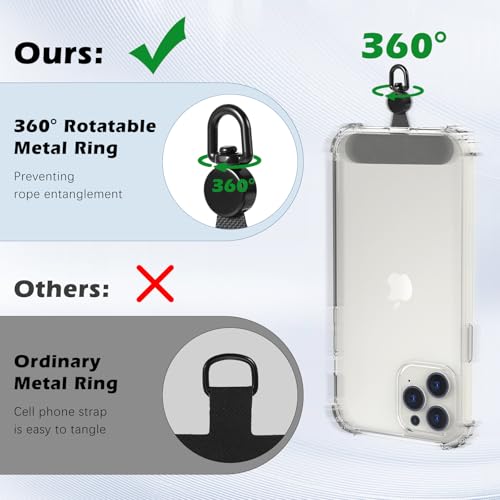 MoKo 2 Pack Phone Tether Tab, Rotatable 360° Phone Lanyard Patch, Polyester Phone Strap Replacement Part with Metal Frosted Ring, Universal Phone Strap Tabs for Most Full Coverage Phone Cases, Black - color: Black