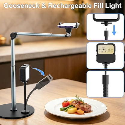 Overhead Phone Stand with Light for Video Recording