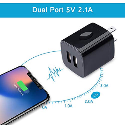 Wall Charger Block,2.1A/5V Dual Port USB Wall Plug Power USB Adapter Plug - color: Black