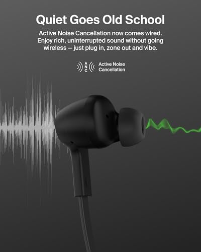 Belkin ANC Wired USB-C Earbuds, Hi-Res Audio, No Charging Needed - color: Black