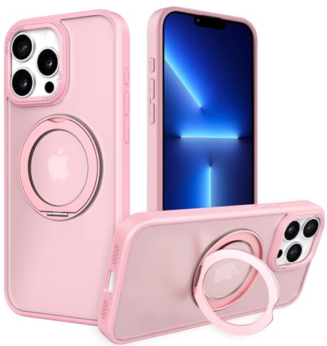 IYH 360° Rotatable Magnetic Case for iPhone 13 Pro, Military-Grade Shockproof Phone Cover with Matte Translucent Back(Pink) - color: Pink, size: For iPhone 13 Pro