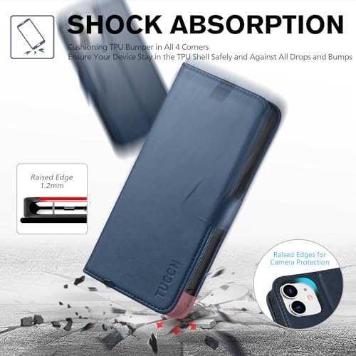TUCCH Wallet Case for iPhone 12/12 Pro (6.1") 2020, 3 Card Slots, Dark Blue | RFID Blocking, Viewing Stand, Shockproof TPU Shell, PU Leather, Magnetic Closure, Protective Folio Flip Cover - color: Dark Blue