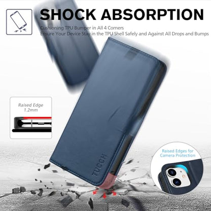 TUCCH Wallet Case for iPhone 12/12 Pro (6.1") 2020, 3 Card Slots, Dark Blue | RFID Blocking, Viewing Stand, Shockproof TPU Shell, PU Leather, Magnetic Closure, Protective Folio Flip Cover - color: Dark Blue