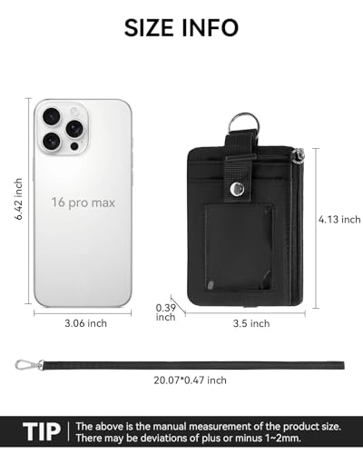BOSTANTEN Small Wallet RFID, Minimalist Zip ID Case Wallet with Lanyard Keychain, Water Resistant Card Wallets for Women & Men, Black