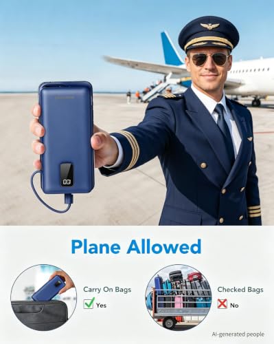 charmast Portable Charger Power Bank 10000mAh with Built-in AC Wall Plug - color: Navy