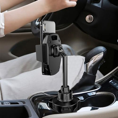 Car Cup Holder Phone Mount, 360° Rotating Clip, Retractable Rotatable Rod, One-Touch Operation, Anti-Shake Car Phone Holder Fit 2.76-3.78in Base, Compatible with 4-7.2in Smartphones