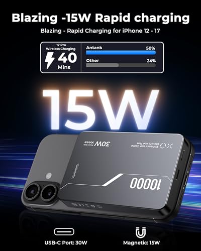 Antank B5 Magnetic Power Bank 10000mAh for Nintendo Switch 2 2025, 30W PD Fast Charging Portable Battery Pack for Switch/OLED/iPhone 12-17, 3.5-8H Extended Playtime, 2 Removable Clips & 2 USB-C Cables