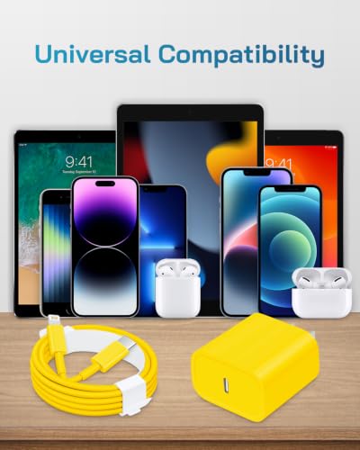 CXX 20W Fast Charger for iPhone 14/13/12 [3-Pack, MFi Certified] - color: Yellow, size: 6FT