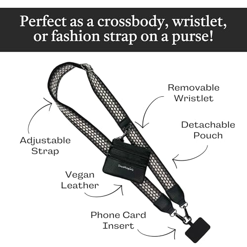 Save the Girls Clip & Go Phone Lanyard with Wallet Pouch, Fun Dots - color: Black/Grey