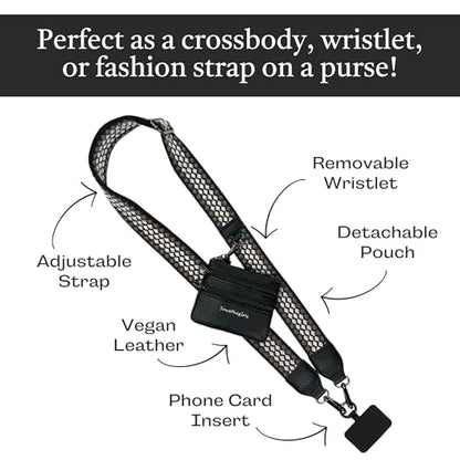 Save the Girls Clip & Go Phone Lanyard with Wallet Pouch, Fun Dots - color: Black/Grey