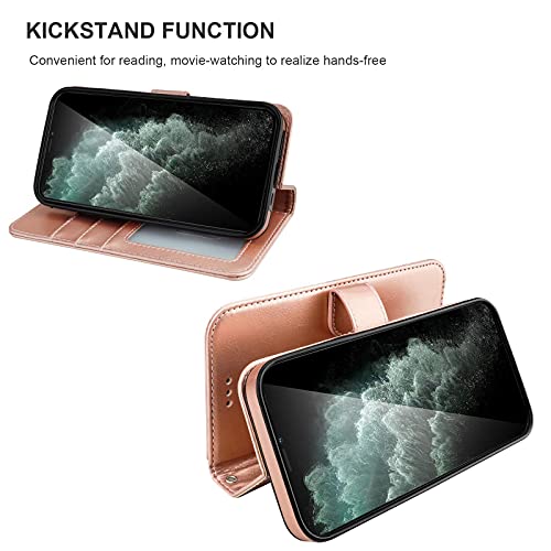 Bocasal Detachable Wallet Case Card Holder for iPhone 12/12 Pro, Rose Gold | Kickstand Card Slots Holder PU Leather Magnetic Shockproof Wrist Strap Removable Flip Protective Cover 6.1 inch - color: Rose Gold
